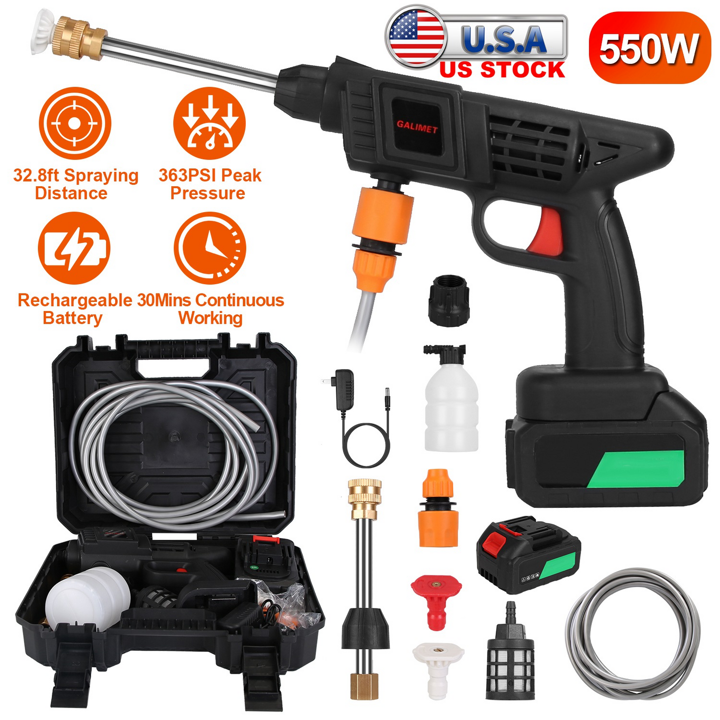 Portable Cordless High-Pressure Washer 48V, 550W, 25 Bar