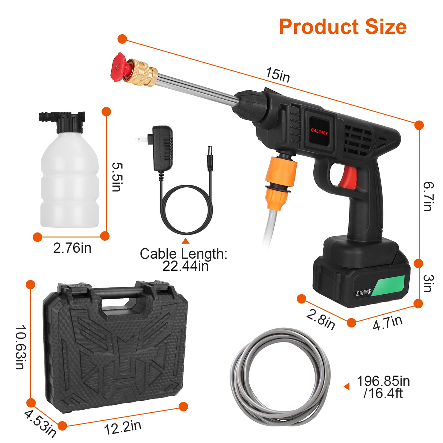 Portable Cordless High-Pressure Washer 48V, 550W, 25 Bar